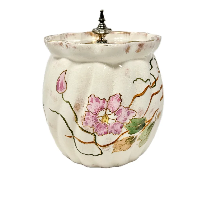 Crackle Glaze Biscuit Jar with Lid, decorated with Flowers