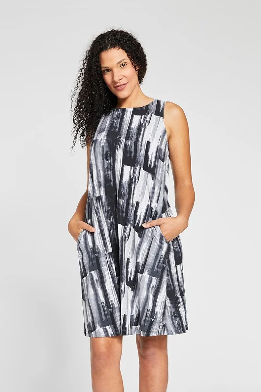 Sleeveless Trapeze Dress | Brushstroke Grey