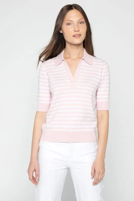 Kinross Cashmere DBL Knit Stripe Polo