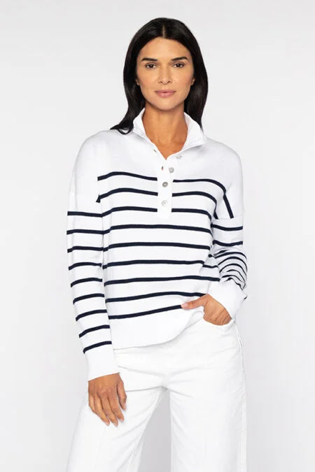 Kinross Cashmere Stripe Button Mock