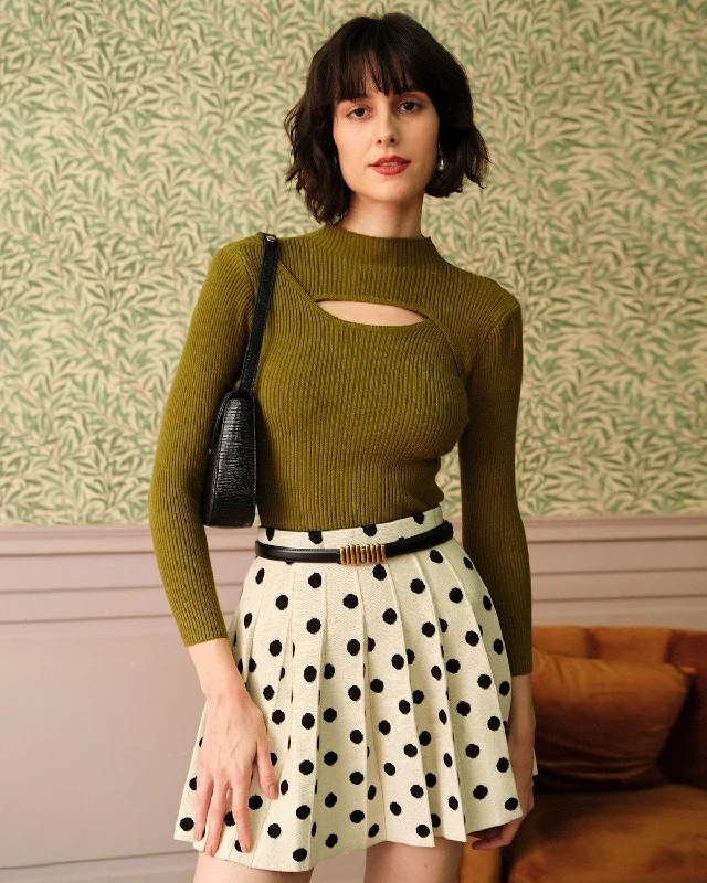 The Green Mock Neck Cut Out Knit Top