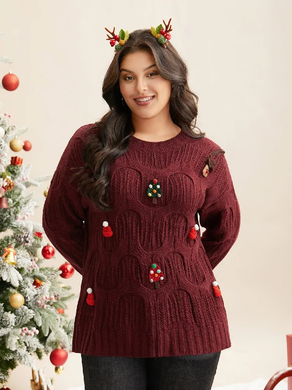 Tis The Season Motifs Cable Knit Pullover