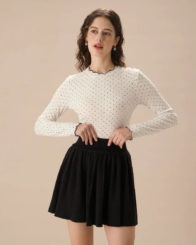 White Mock Neck Polka Dot Tee