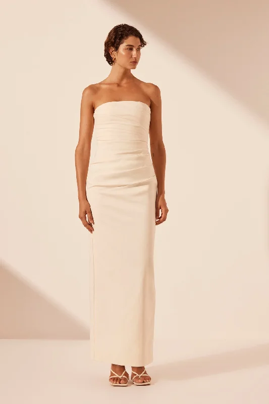 LANI STRAPLESS DRAPED MAXI DRESS - RICE