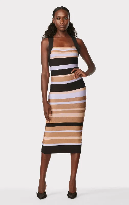 HERVÉ LÉGER X LAW ROACH STRIPED BANDAGE MIDI DRESS