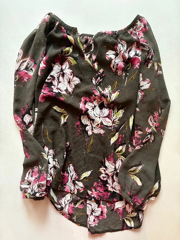 Blouse Long Sleeve By Kaari Blue In Floral Print, Size: Xl