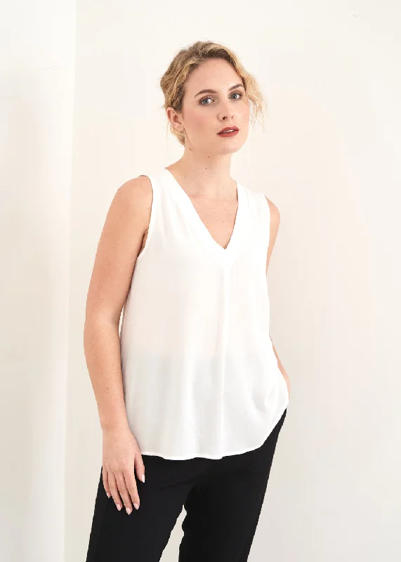 CELIA CREPE V NECK TOP - OFF WHITE