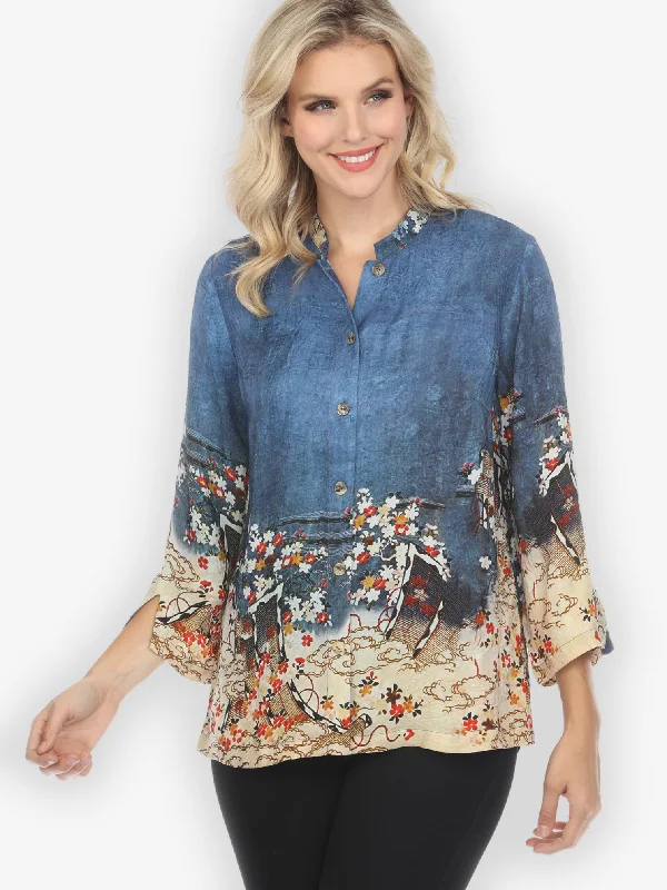 Edo Art Indigo Silk Blend Blouse