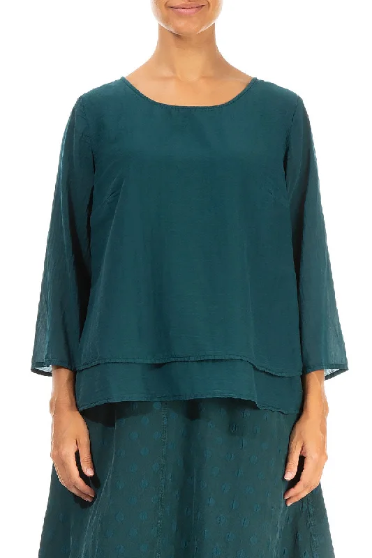 Layered Emerald Silk Cotton Blouse