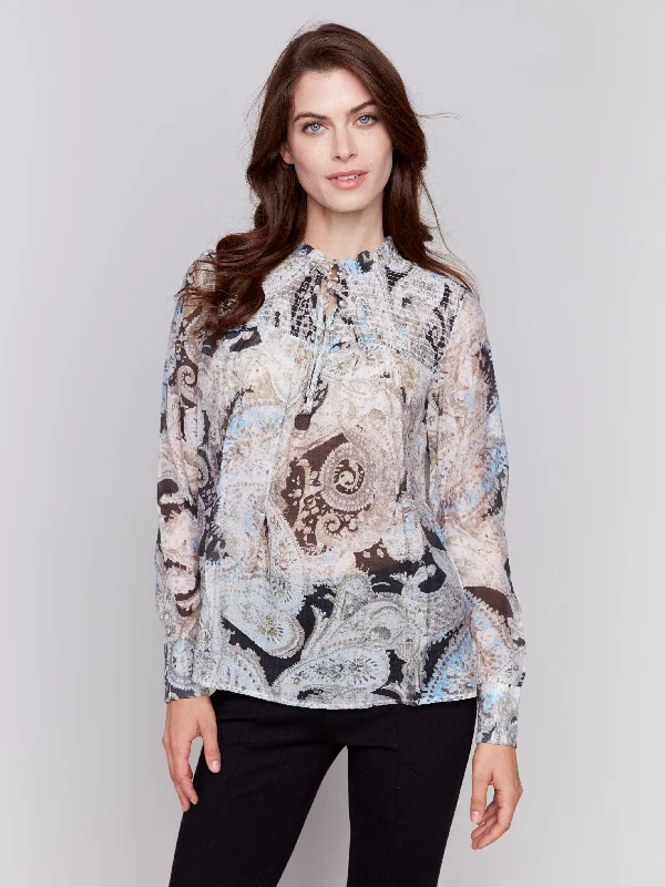 Printed Voile Blouse - Aqua