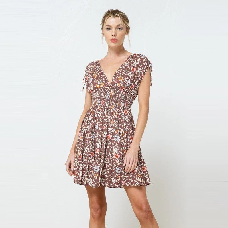 Floral Mini Dress (Brown)