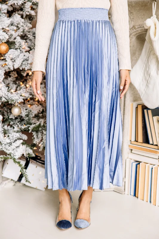 Look This Way Blue Satin Midi Skirt