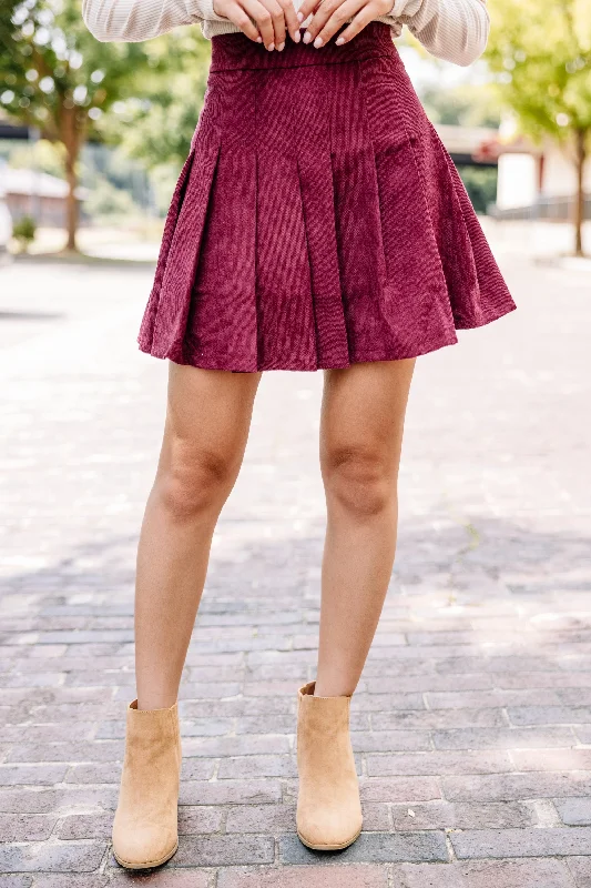 Look This Way Wine Red Pleated Skort