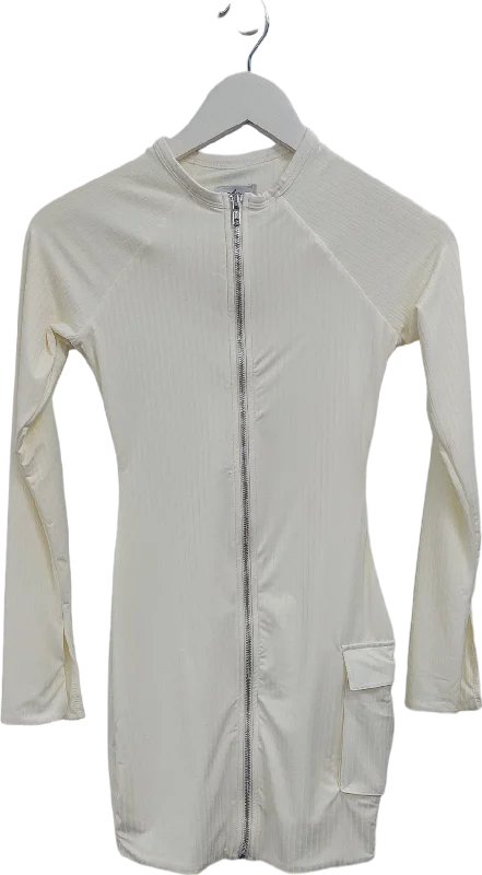 Oh Polly Cream Long Sleeve Zip Front Mini Dress UK 8