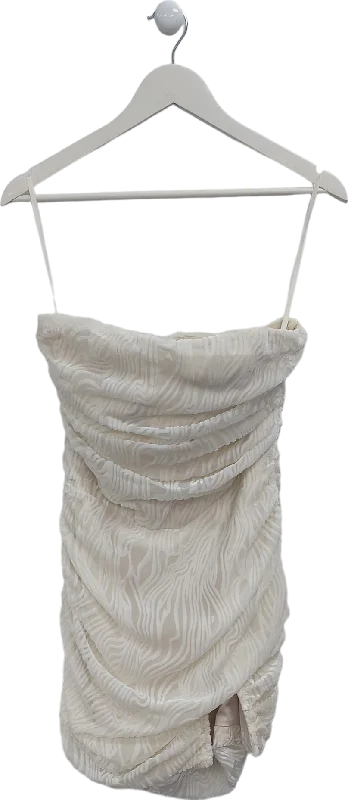 PrettyLittleThing Cream Mesh And Velvet Patterned Ruched Mini Dress UK 8