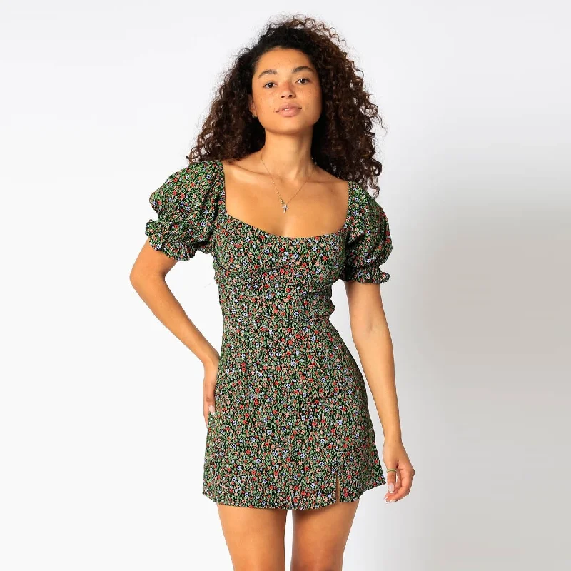 Rose Mini Dress (Black + Green)