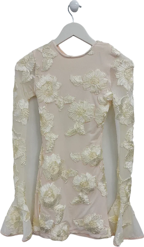 Sihaiyijia Cream Flower Textured Mini Dress UK S