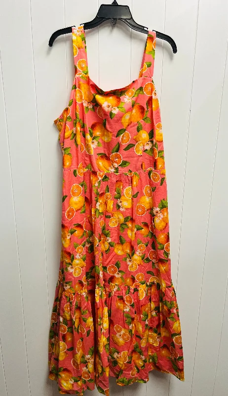 Dress Casual Midi By Talbots In Pink & Yellow, Size: 16