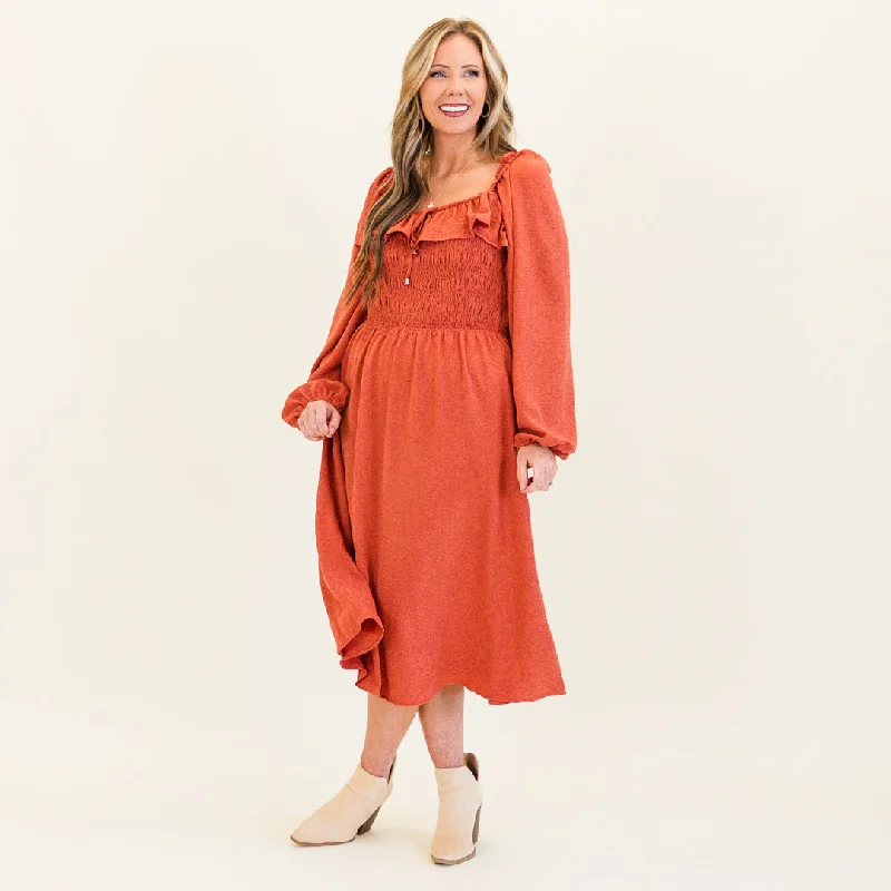 Field Of Dreams Midi Dress, Terracotta