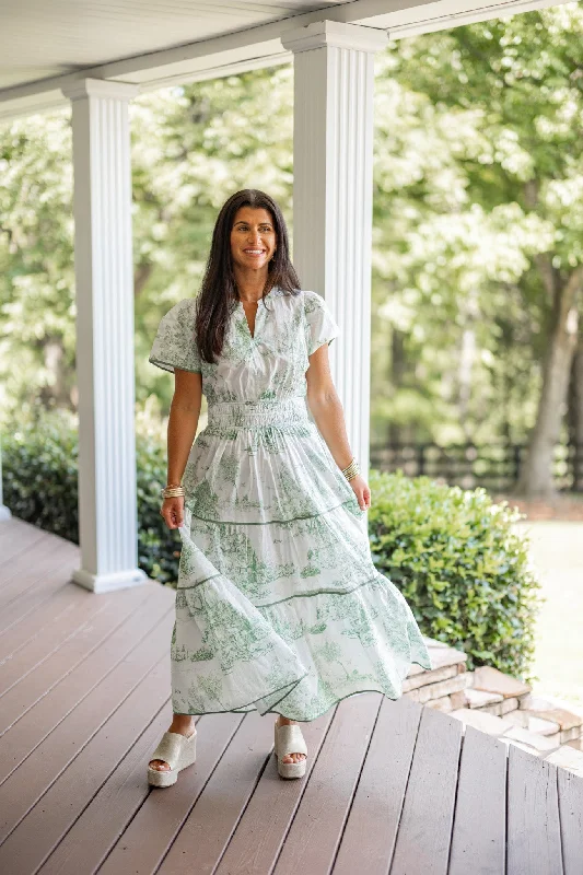 Green Willow Print Maxi Dress