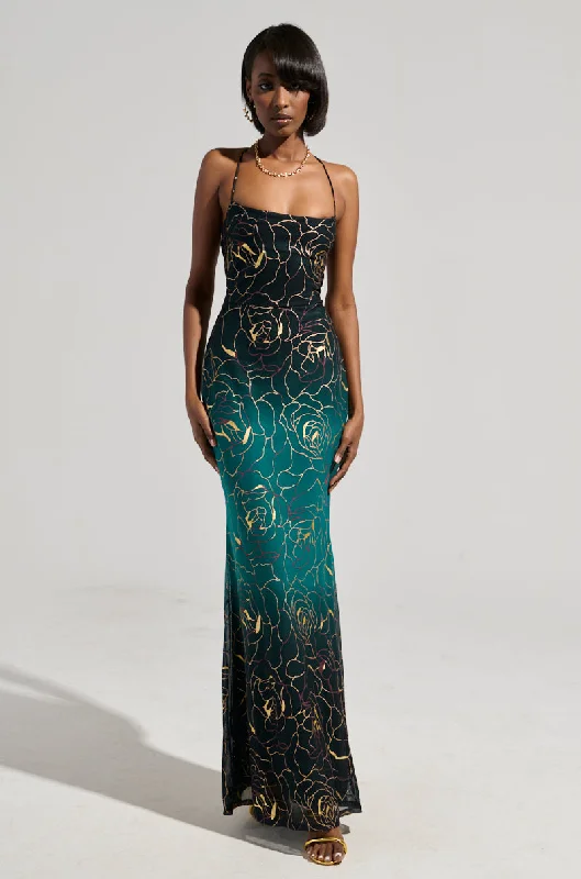 LUNA METALLIC OMBRE PRINTED MIDI DRESS