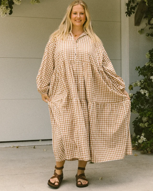 Maxi Avalon Smock Dress | Caramel Gingham