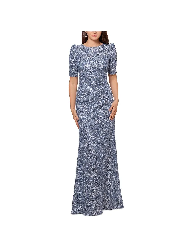 Petites Womens Sequined Maxi Evening Dress