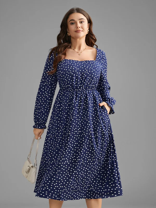 Polka Dot Heart Neckline Midi Dress