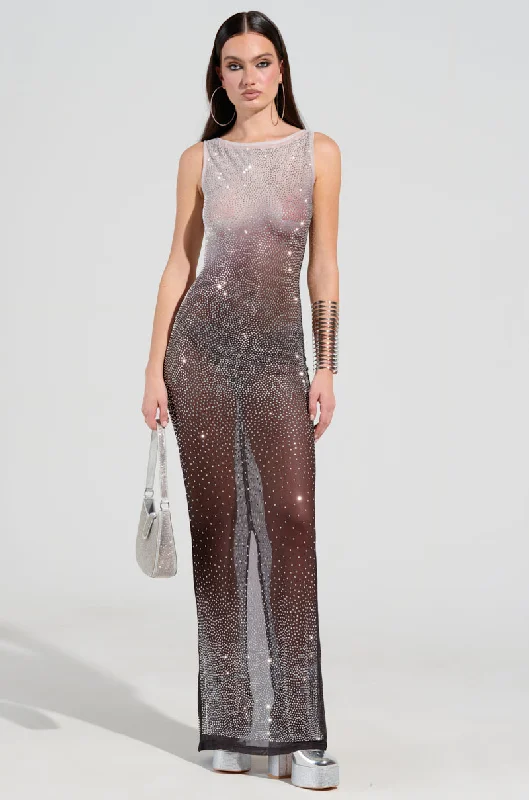 SLICE OF HEAVEN MESH RHINESTONE MAXI DRESS