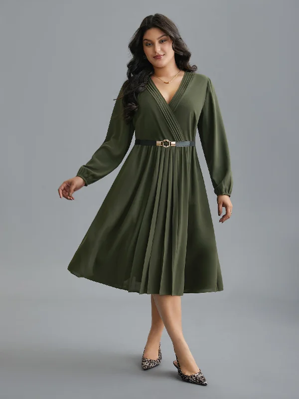 Surplice Neckline Elastic Waist Midi Dress