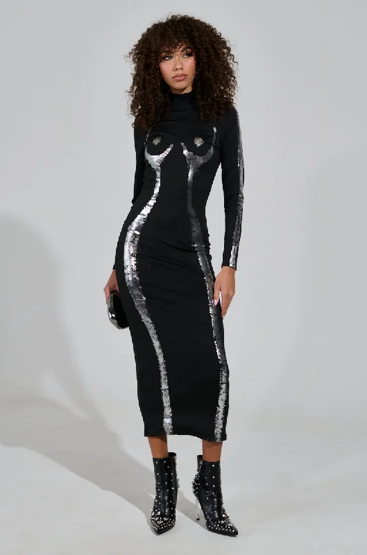 UNSEEN BITS ABSTRACT KNIT MIDI DRESS