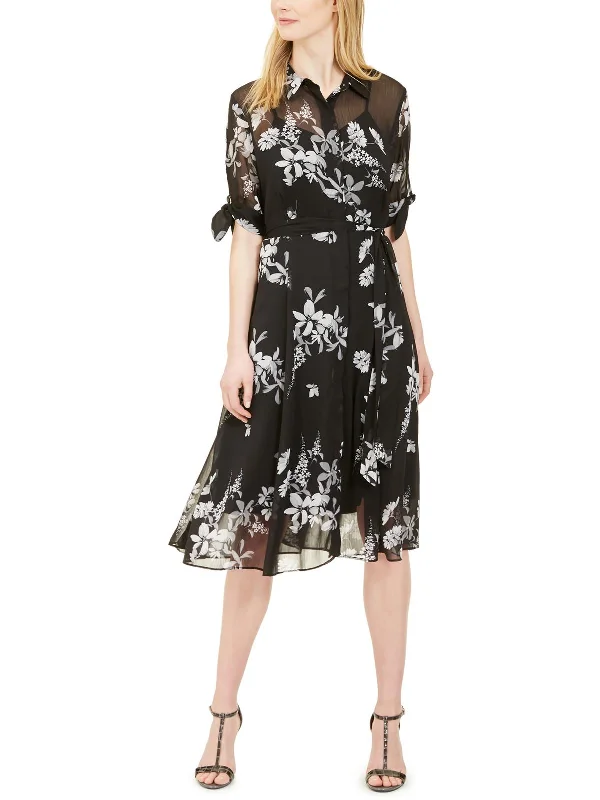 Womens Floral Long Shirtdress