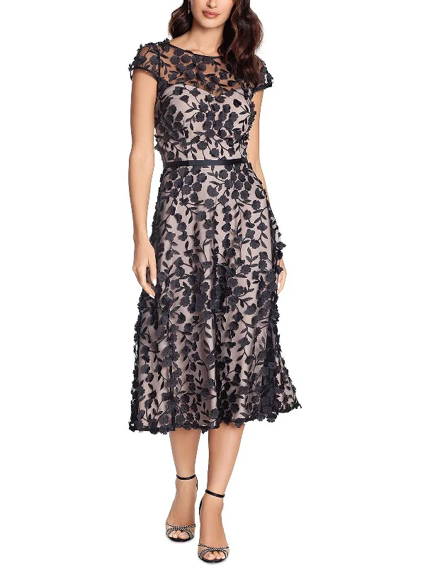 Womens Mesh Floral Midi Dress