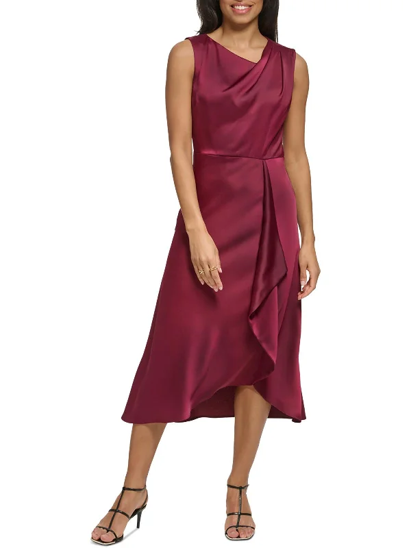 Womens Midi Faux-Wrap Wrap Dress