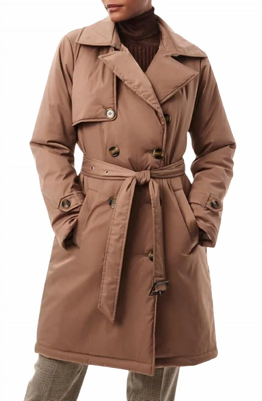 Effortless Belted Puffer Coat In Tan