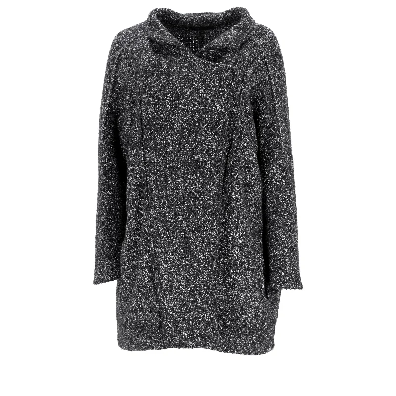 Maje Knitted Single-Breasted Coat in Black Wool