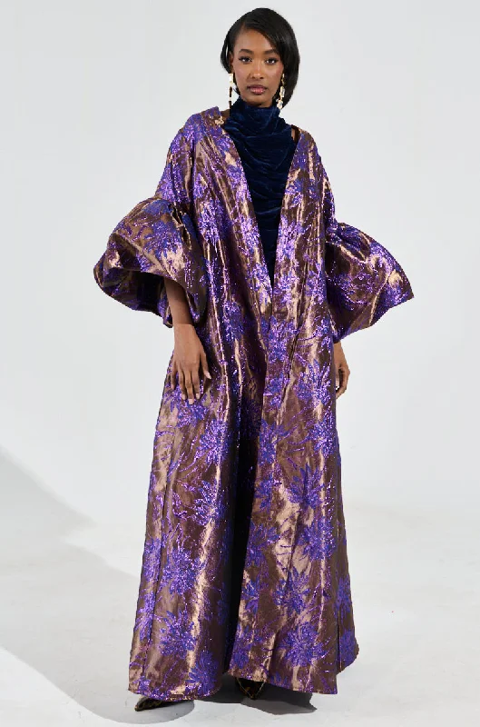 MALDIVES BROCADE PUFF SLEEVE DUSTER IN PURPLE