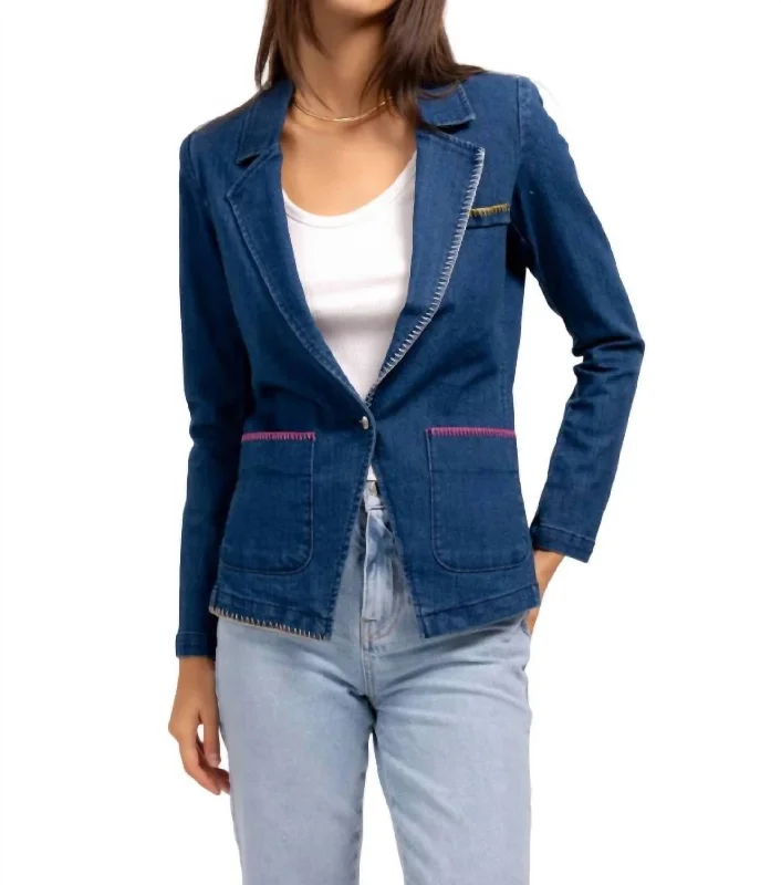 Mallory Whipstitch Denim Blazer In Blue