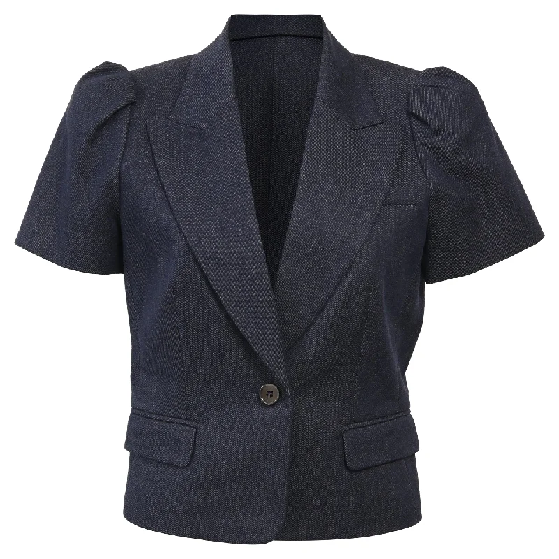 Michael Kors Denim Short Sleeve Cropped Blazer in Navy Blue Cotton