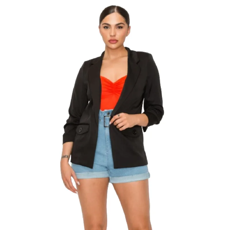 Ruched Sleeves Solid Blazer