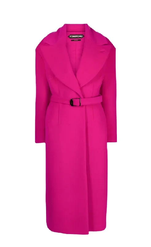 Tom Ford Womens Faux Fur Belted Coat In Pink