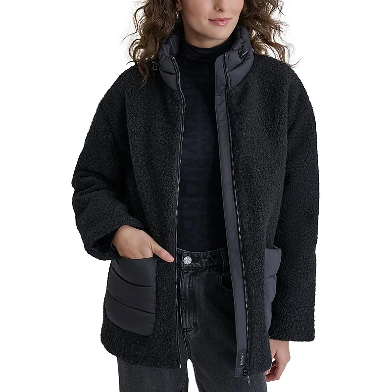 Womens Faux Shearling Pockets Fleece Jacket