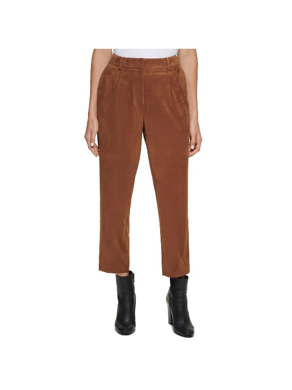 Womens Faux Suede High Rise Cropped Pants