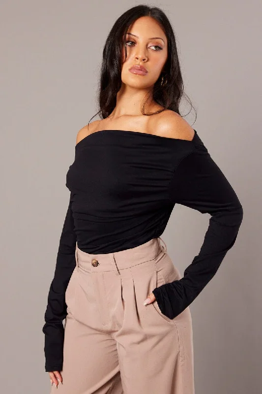 Black Asymmetric Top Long Sleeve