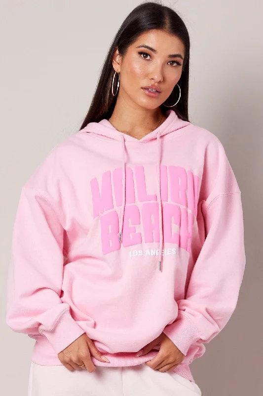 Pink Graphic Hoodie Sweater Long Sleeve