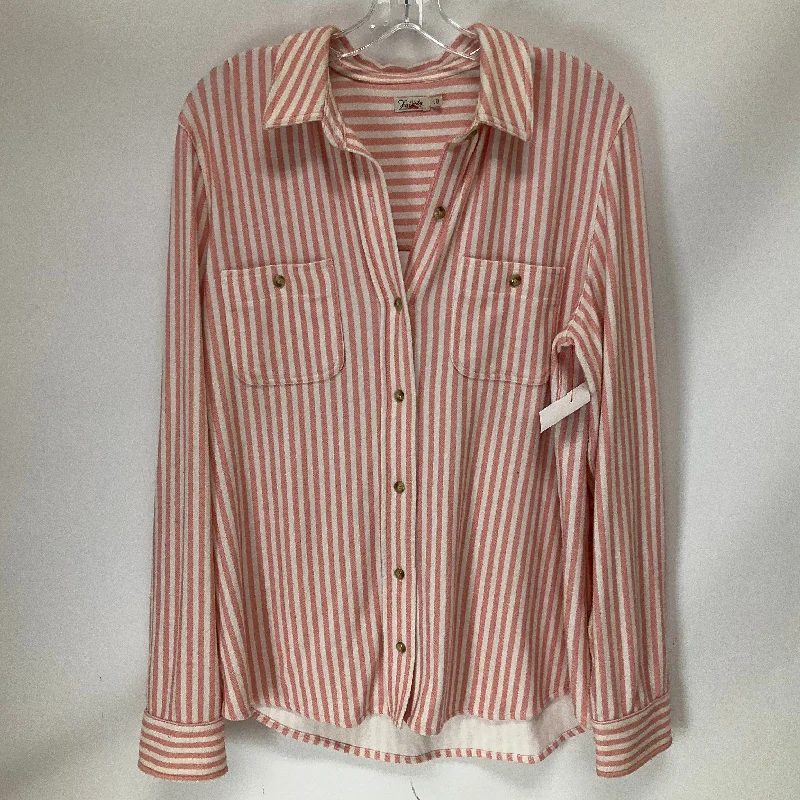 Top Long Sleeve By Faherty In Striped Pattern, Size: L