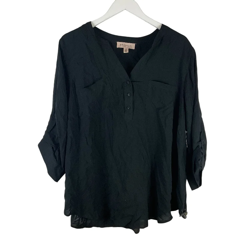 Top Long Sleeve By Philosophy In Black, Size: 1x